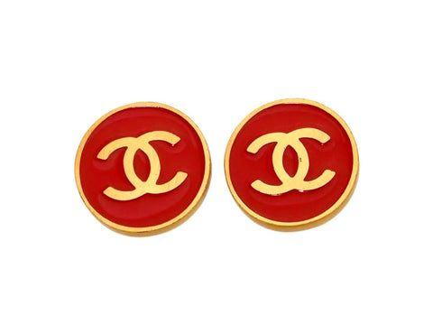 Vintage Chanel earrings CC logo red round