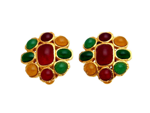Vintage Chanel earrings red green stone