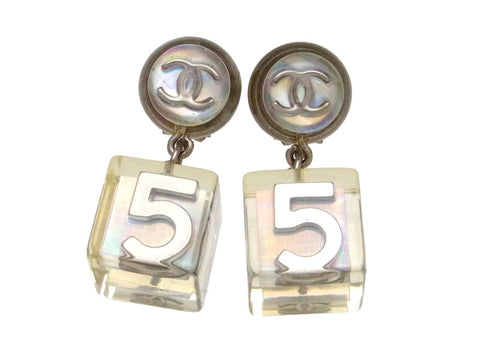 Vintage Chanel earrings No.5 clear dangle plastic