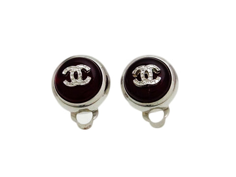 Vintage Chanel earrings CC logo red stone