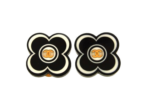 Vintage Chanel earrings CC logo black flower