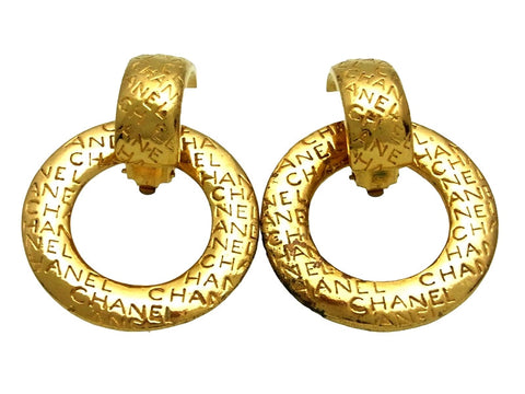 Vintage Chanel earrings logo hoop dangle