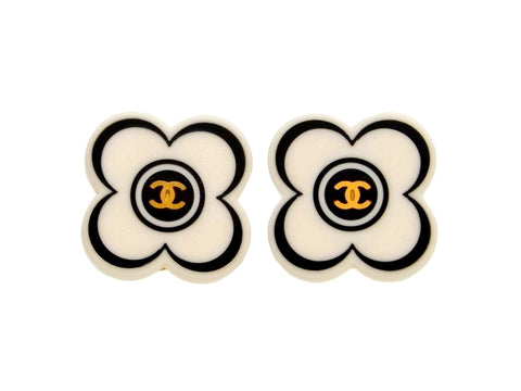 Vintage Chanel earrings CC logo white flower