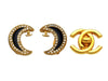 Vintage Chanel earrings CC logo crescent moon rhinestone