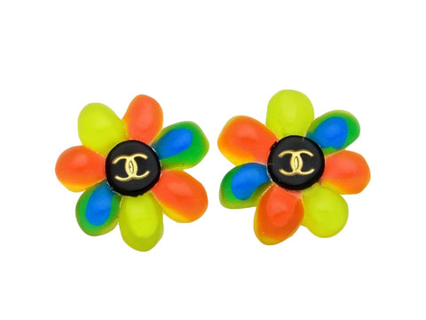 Vintage Chanel earrings CC logo pop flower