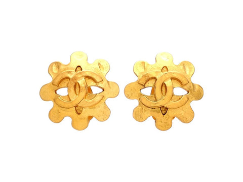 Authentic vintage Chanel earrings gold CC logo flower