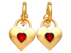 Authentic vintage Chanel earrings gold two way hoop dangled heart padlock red stone