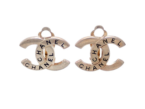 Authentic vintage Chanel earrings Silver CC Engraved Logo double C