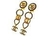 Authentic vintage Chanel earrings Black Hoops CC logo Double C Dangled
