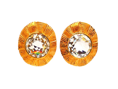 Authentic vintage Chanel earrings Round Clear Glass Stone