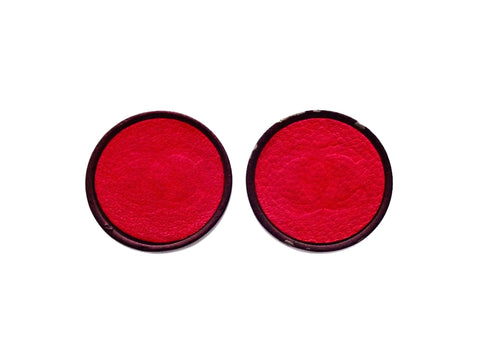 Authentic vintage Chanel earrings Red Leather Round Black Frame Fuzzy CC logo