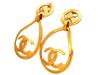 Authentic vintage Chanel earrings Round Cross clip Teardrop Hoop CC logo dangled