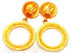 Authentic vintage Chanel earrings Faux pearl round clip letter logo hoop dangled
