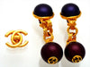 Authentic vintage Chanel earrings Dark Blue Red Faux Pearl Balls CC logo Dangled