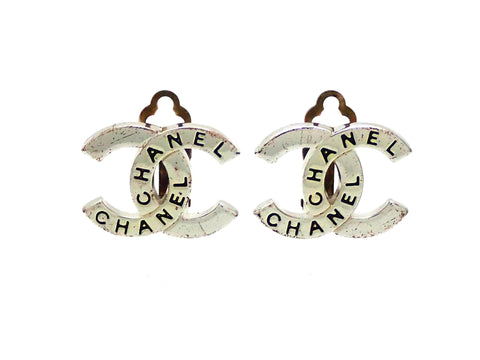 Authentic vintage Chanel earrings Silver CC letter logo Double C