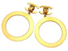 Authentic vintage Chanel earrings gold CC logo clip huge hoop dangled