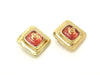 Authentic vintage Chanel earrings gold CC pink glass stone rhombus