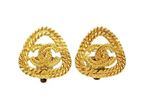 Authentic vintage Chanel earrings gold CC rope triangle classic clip