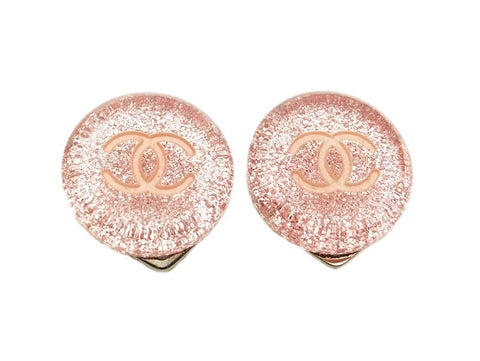 Authentic vintage Chanel earrings CC clear pink silver lame small
