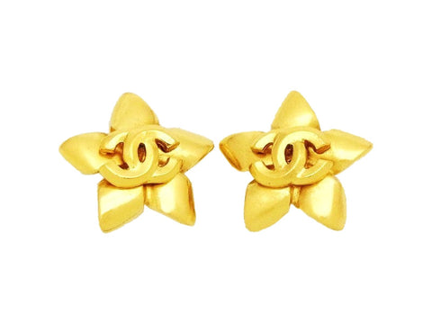 Authentic vintage Chanel earrings CC logo gold star clip on earrings