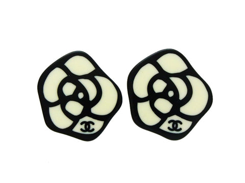 Chanel camellia earrings CC logo black Authentic