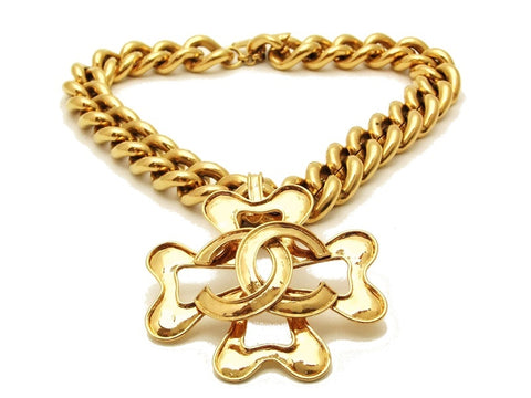 Authentic vintage Chanel necklace choker large chain CC cross pendant