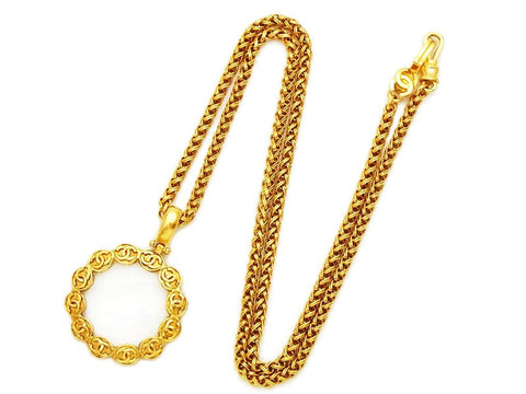 Authentic vintage Chanel necklace chain gold CC logo loupe pendant