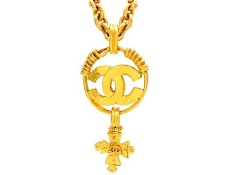 Vintage Chanel necklace CC logo cross dangling pendant