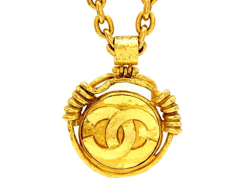 Vintage Chanel mirror necklace CC logo pendant