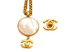 Vintage Chanel necklace CC logo white stone