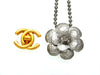 Vintage Chanel necklace camellia flower silver color
