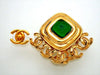 Authentic Vintage Chanel pin brooch Green Gripoix stone CC logo Dangled