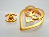 Authentic Vintage Chanel pin brooch CC logo Double Heart frame