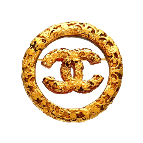 Authentic Vintage Chanel pin brooch Decorative CC logo Round