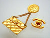 Authentic Vintage Chanel pin brooch CC logo medal quilted bag dangled