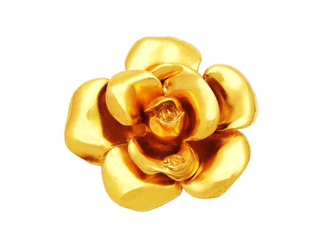 Authentic vintage Chanel pin brooch CC logo gold camellia flower real