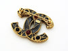 Chanel pin brooch CC logo black red stone Authentic