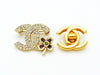 Vintage Chanel pin brooch CC logo rhinestone flower jewelry Authentic