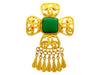 Vintage Chanel brooch pin CC logo cross green stone