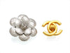 Vintage Chanel pin brooch camellia flower silver color