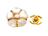 Vintage Chanel pin brooch CC logo white stone