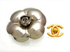 Vintage Chanel pin brooch camellia flower metallic