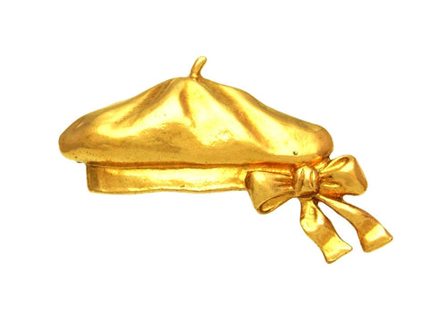 Vintage Chanel pin brooch beret gold tone