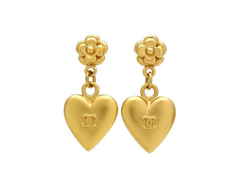 Vintage Chanel stud earrings camellia heart dangle
