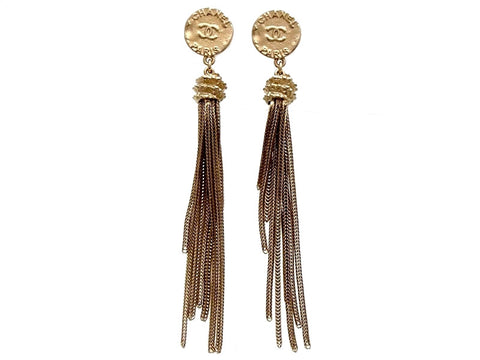 Vintage Chanel stud earrings fringe tassel long