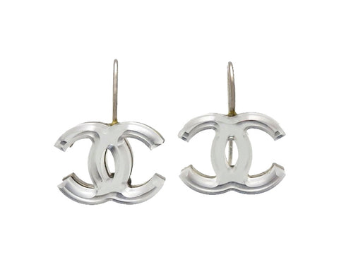 Vintage Chanel stud earrings plastic mirror CC logo dangle
