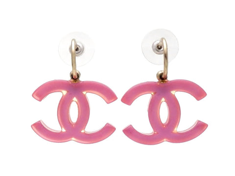 Vintage Chanel stud earrings pink CC logo dangle