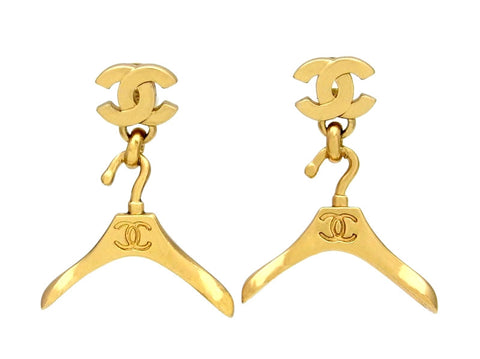 Vintage Chanel stud earrings CC logo hanger dangle