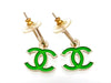 Vintage Chanel stud earrings green CC logo dangle