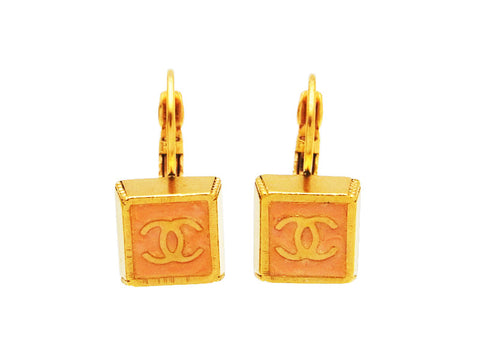 Vintage Chanel stud earrings CC logo square dangle